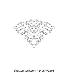 Baroque ornament with filigree in vector format for design frame, pattern. Vintage victorian or damask floral element. 