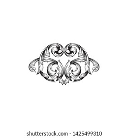 Baroque ornament with filigree in vector format for design frame, pattern. Vintage victorian or damask floral element. 