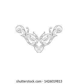 Baroque ornament with filigree in vector format for design frame, pattern. Vintage victorian or damask floral element.