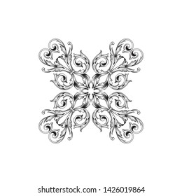 Baroque ornament with filigree in vector format for design frame, pattern. Vintage victorian or damask floral element.