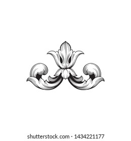 Baroque ornament with filigree in vector format for design frame, pattern. Vintage victorian or damask floral element.