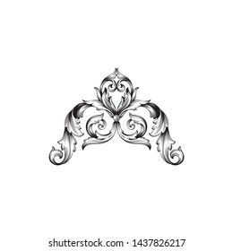 Baroque ornament with filigree in vector format for design frame, pattern. Vintage victorian or damask floral element.