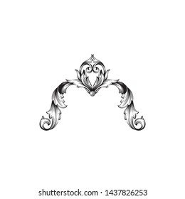 Baroque ornament with filigree in vector format for design frame, pattern. Vintage victorian or damask floral element.