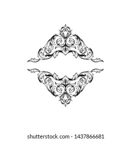 Baroque ornament with filigree in vector format for design frame, pattern. Vintage victorian or damask floral element. 