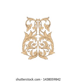 Baroque ornament with filigree in vector format for design frame, pattern. Vintage victorian or damask floral element for carving. Intertwining Engraving Scroll.