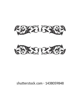 Baroque ornament with filigree in vector format for design frame, pattern. Vintage victorian or damask floral element for carving. Intertwining Engraving Scroll.