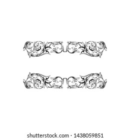 Baroque ornament with filigree in vector format for design frame, pattern. Vintage victorian or damask floral element for carving. Intertwining Engraving Scroll.