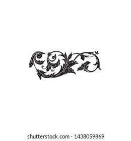 Baroque ornament with filigree in vector format for design frame, pattern. Vintage victorian or damask floral element for carving. Intertwining Engraving Scroll.