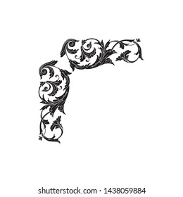 Baroque ornament with filigree in vector format for design frame, pattern. Vintage victorian or damask floral element for carving. Intertwining Engraving Scroll.