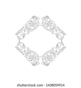 Baroque ornament with filigree in vector format for design frame, pattern. Vintage victorian or damask floral element for carving. Intertwining Engraving Scroll.