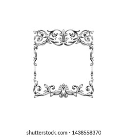 Baroque ornament with filigree in vector format for design frame, pattern. Vintage victorian or damask floral element for carving. Intertwining Engraving Scroll.
