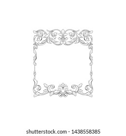 Baroque ornament with filigree in vector format for design frame, pattern. Vintage victorian or damask floral element for carving. Intertwining Engraving Scroll.