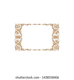 Baroque ornament with filigree in vector format for design frame, pattern. Vintage victorian or damask floral element for carving. Intertwining Engraving Scroll.