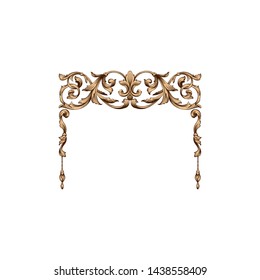 Baroque ornament with filigree in vector format for design frame, pattern. Vintage victorian or damask floral element for carving. Intertwining Engraving Scroll.