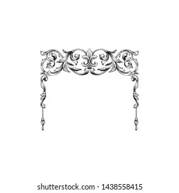 Baroque ornament with filigree in vector format for design frame, pattern. Vintage victorian or damask floral element for carving. Intertwining Engraving Scroll.