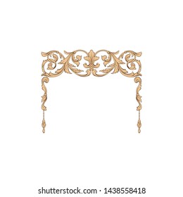 Baroque ornament with filigree in vector format for design frame, pattern. Vintage victorian or damask floral element for carving. Intertwining Engraving Scroll.