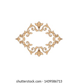 Baroque ornament with filigree in vector format for design frame, pattern. Vintage victorian or damask floral element for carving. Intertwining Engraving Scroll.