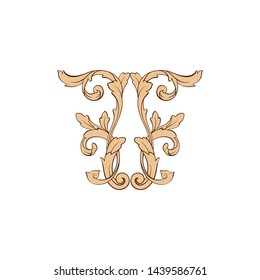 Baroque ornament with filigree in vector format for design frame, pattern. Vintage victorian or damask floral element for carving. Intertwining Engraving Scroll.