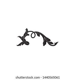 Baroque ornament with filigree in vector format for design frame, pattern. Vintage hand drawn victorian or damask floral element. Black and white engraved ink art.
