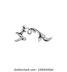 Baroque ornament with filigree in vector format for design frame, pattern. Vintage hand drawn victorian or damask floral element. Black and white engraved ink art.