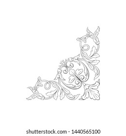 Baroque ornament with filigree in vector format for design frame, pattern. Vintage hand drawn victorian or damask floral element. Black and white engraved ink art.