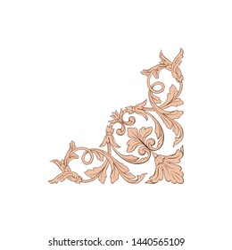Baroque ornament with filigree in vector format for design frame, pattern. Vintage hand drawn victorian or damask floral element. Black and white engraved ink art.