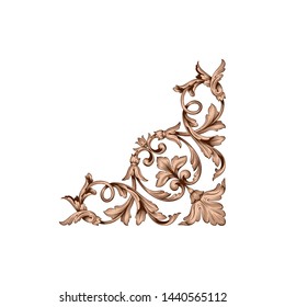 Baroque ornament with filigree in vector format for design frame, pattern. Vintage hand drawn victorian or damask floral element. Black and white engraved ink art.