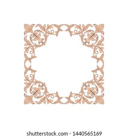Baroque ornament with filigree in vector format for design frame, pattern. Vintage hand drawn victorian or damask floral element. Black and white engraved ink art.