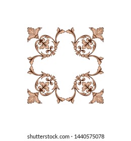 Baroque ornament with filigree in vector format for design frame, pattern. Vintage hand drawn victorian or damask floral element. Black and white engraved ink art.