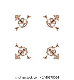 Baroque ornament with filigree in vector format for design frame, pattern. Vintage hand drawn victorian or damask floral element. Black and white engraved ink art.
