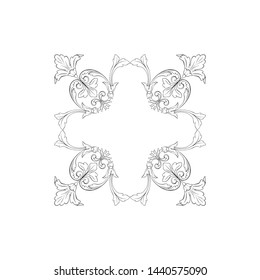 Baroque ornament with filigree in vector format for design frame, pattern. Vintage hand drawn victorian or damask floral element. Black and white engraved ink art.