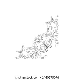 Baroque ornament with filigree in vector format for design frame, pattern. Vintage hand drawn victorian or damask floral element. Black and white engraved ink art.