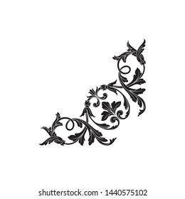 Baroque ornament with filigree in vector format for design frame, pattern. Vintage hand drawn victorian or damask floral element. Black and white engraved ink art.