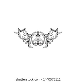 Baroque ornament with filigree in vector format for design frame, pattern. Vintage hand drawn victorian or damask floral element. Black and white engraved ink art.