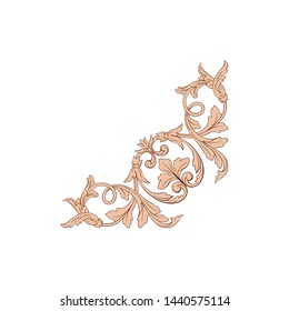 Baroque ornament with filigree in vector format for design frame, pattern. Vintage hand drawn victorian or damask floral element. Black and white engraved ink art.
