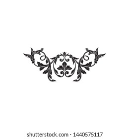 Baroque ornament with filigree in vector format for design frame, pattern. Vintage hand drawn victorian or damask floral element. Black and white engraved ink art.