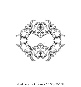 Baroque ornament with filigree in vector format for design frame, pattern. Vintage hand drawn victorian or damask floral element. Black and white engraved ink art.