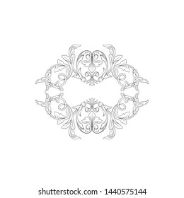 Baroque ornament with filigree in vector format for design frame, pattern. Vintage hand drawn victorian or damask floral element. Black and white engraved ink art.