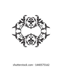 Baroque ornament with filigree in vector format for design frame, pattern. Vintage hand drawn victorian or damask floral element. Black and white engraved ink art.