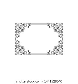 Baroque ornament with filigree in vector format for design frame, pattern. Vintage hand drawn victorian or damask floral element. Black and white engraved ink art.