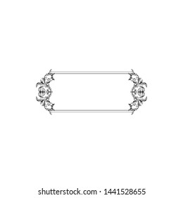 Baroque ornament with filigree in vector format for design frame, pattern. Vintage hand drawn victorian or damask floral element. Black and white engraved ink art.