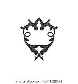 Baroque ornament with filigree in vector format for design frame, pattern. Vintage hand drawn victorian or damask floral element. Black and white engraved ink art.