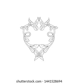 Baroque ornament with filigree in vector format for design frame, pattern. Vintage hand drawn victorian or damask floral element. Black and white engraved ink art.