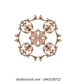 Baroque ornament with filigree in vector format for design frame, pattern. Vintage hand drawn victorian or damask floral element. Black and white engraved ink art.