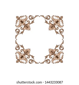 Baroque ornament with filigree in vector format for design frame, pattern. Vintage hand drawn victorian or damask floral element. Black and white engraved ink art.  Template for foil quill.