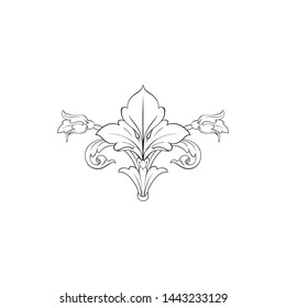 Baroque ornament with filigree in vector format for design frame, pattern. Vintage hand drawn victorian or damask floral element. Black and white engraved ink art.  Template for foil quill.