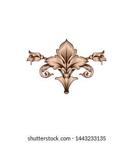 Baroque ornament with filigree in vector format for design frame, pattern. Vintage hand drawn victorian or damask floral element. Black and white engraved ink art.  Template for foil quill.