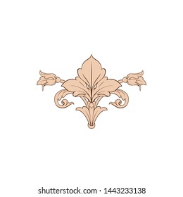 Baroque ornament with filigree in vector format for design frame, pattern. Vintage hand drawn victorian or damask floral element. Black and white engraved ink art.  Template for foil quill.