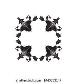 Baroque ornament with filigree in vector format for design frame, pattern. Vintage hand drawn victorian or damask floral element. Black and white engraved ink art.  Template for foil quill.