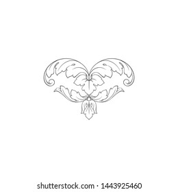Baroque ornament with filigree in vector format for design frame, pattern. Vintage hand drawn victorian or damask floral element. Black and white engraved ink art. Template for foil quill.